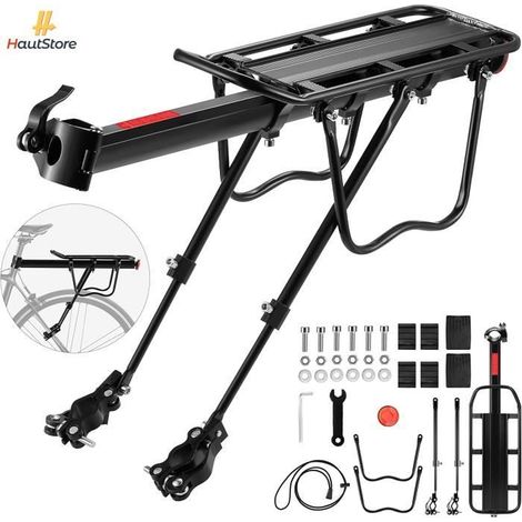 Porte Bagage vélo arrière VTT arrière réglable - HAUTSTORE - Universel - Alliage d'aluminium - Noir (1/4)
