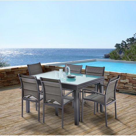 Salon de jardin Ensemble Modulo T 6 / 10 + F 6 Full Verre Gris Anthracite Wilsa Garden (1/3)