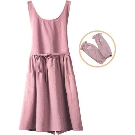 Tablier de ménage en coton avec protège-manches - Rose