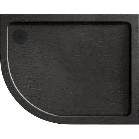 Aquadart Luxury Black Slate Effect Shower Tray - Black Waste - Offset Quad - LH - 1200 x 900mm
