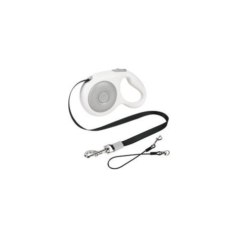 Laisse rétractable pour chien de 5 m , blanc,résistante aux morsures, avec mousqueton en fil de fer et sangle en nylon robuste, 360° antinœuds (1/5)
