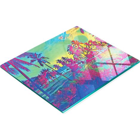 Vassoio decorativo in vetro con grafica di palme per servire snack, 60x52 cm (1/5)