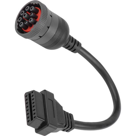 Câble convertisseur femelle 16 broches OBD2 vers J1939 9 broches pour diagnostic poids lourd Diesel PVC noir 30.5cm 1 pièce (1/5)