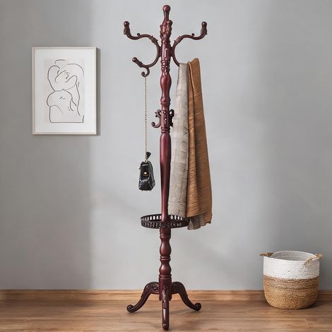 Portant vêtements mural en bois massif noyer 195 cm 4 patères (1/5)