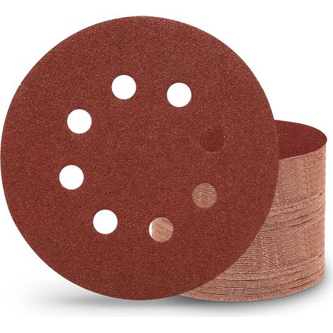 80 Disques Abrasifs 125 Mm, Grain 80, 8 Trous, Oxyde D'aluminium, Pour Ponceuse Excentrique, Bois Métal (1/5)