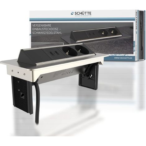 Multiprise Pliable pour Plan de Travail (2 Ports USB et 2 Prises de 230 V), Prise encastrable pour la Cuisine à équiper, Prise de Table en Acier Inoxydable (1/5)