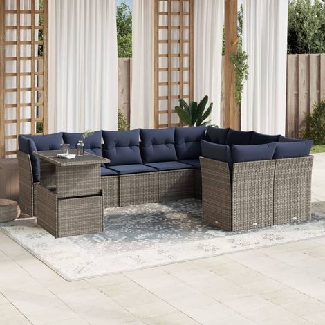 10-teiliges Gartensofa-Set mit Kissen, grau, Polyrattan (1/5)