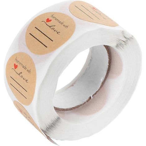 1 rouleau de 500 étiquettes autocollantes rondes, faites à la main avec des lettres d'amour, pour sachets de biscuits, emballages, enveloppes et boîtes cadeaux. (1/3)