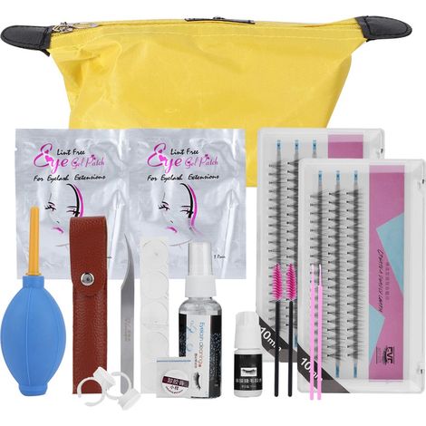 Kit outil de pose de cils : pince à extension, colle à faux cils et lot de 10mm+10mm. (1/5)