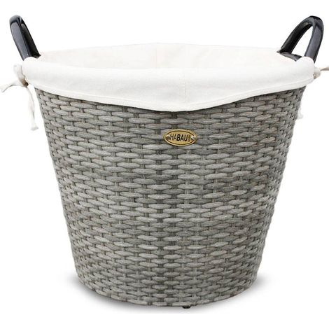 HABAU Holzkorb mit Stoffeinsatz, 54 cm, Grau, aus Polyethylen, mit Metallrahmen