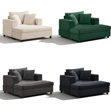 Chaiselongue avec rangement et 3 coussins en tissu côtelé gris pour salon et chambre (1/5)