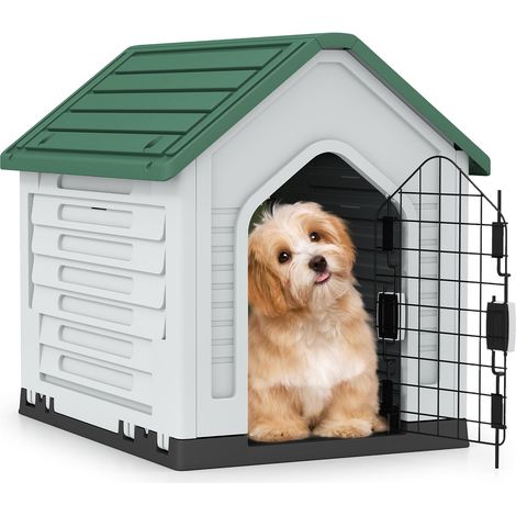 COSTWAY Cuccia per Cani da Esterno ed Interno, Cassetta per Cani Impermeabile con Porta in Metallo Bloccabile e Prese d'aria e Tetto Spiovente, Cucce per Cuccioli per Casa, 66,5 x 52 x 60 cm (Verde) (1/5)