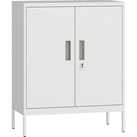 Armario de acero con cerradura y 2 puertas, estantes regulables, blanco, 80 x 40 x 100 cm (1/4)