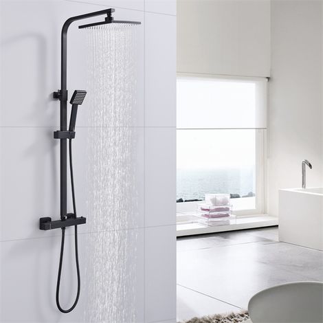 Columna de ducha termostática de latón negro mate con altura ajustable – Conjunto de ducha completo (1/5)