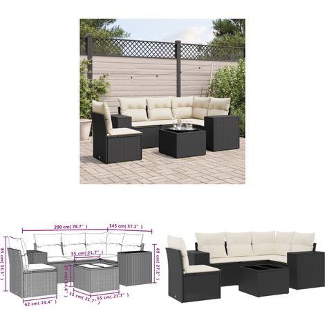 6-tlg. Garten-Sofagarnitur mit Kissen Schwarz Poly Rattan - Gartenmöbel - Gartensorte - Lounge Set - Outdoor Möbel - Rattan Gartenmöbel - Home & Living (1/3)