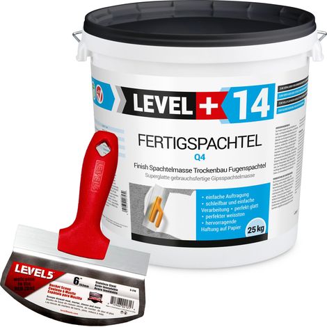 LEVEL+ Fertigspachtel Spachtelmasse L+14 - 25KG + LEVEL5 5-210
