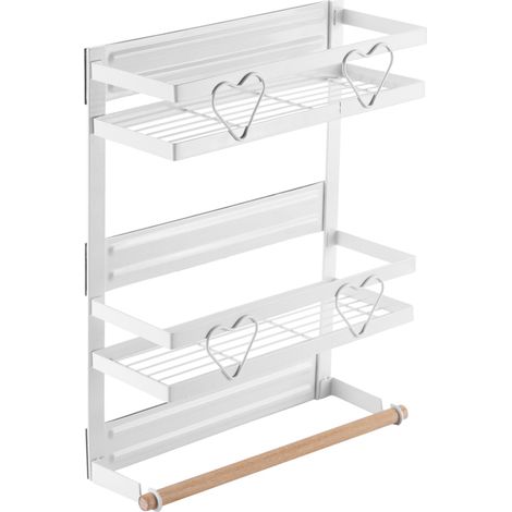 Étagère à épices magnétique, structure en acier, rangement pour bouteilles d'assaisonnement (avec barre porte-serviettes et crochets) (1/5)