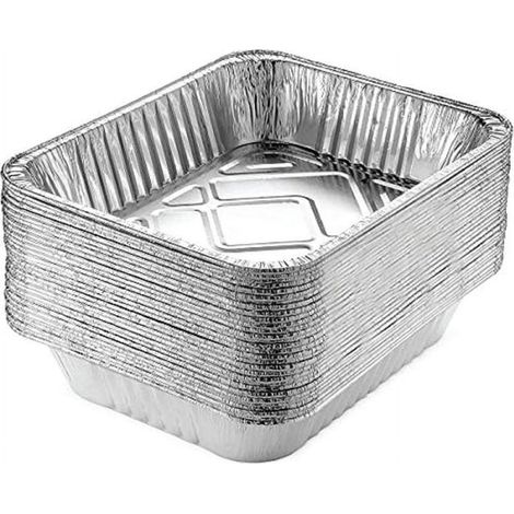 Barquettes en aluminium 23 x 33 cm (paquet de 50) Bac récupérateur de graisse jetable et résistant pour gril Moules à pâtisserie carrés jetables en aluminium Contenants alimentaires pour traiteur,