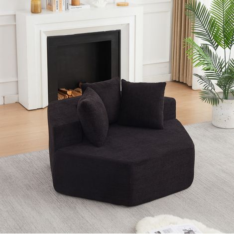 Sillón modular hexagonal de 1 plaza en chenilla negra con 3 cojines DESVIAE (1/5)