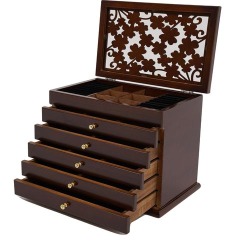 Joyero de 6 niveles, Dimensiones 31 x 20 x 24,5 cm, Material: Acrílico y madera de paulownia, Peso neto 2,2 kg, Organizador multifuncional (1/5)
