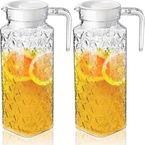 Lot de 2 pichets en acrylique avec couvercle, 1,1 L / 37 oz, en plastique transparent, idéal pour les jus et l'eau, sans BPA et incassable. (1/5)