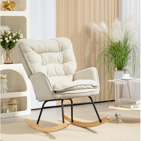 Poltrona a dondolo 71 x 98,5 x 97 cm in poliestere beige con braccioli (1/5)