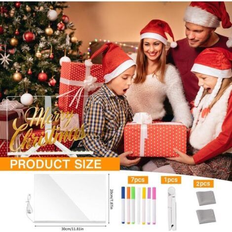 Tableau acrylique lumineux 30x20 cm – Message LED essuyable – Autocollants de transfert inclus – Pinceaux colorés pour créativité - Fille-2030cm (1/5)