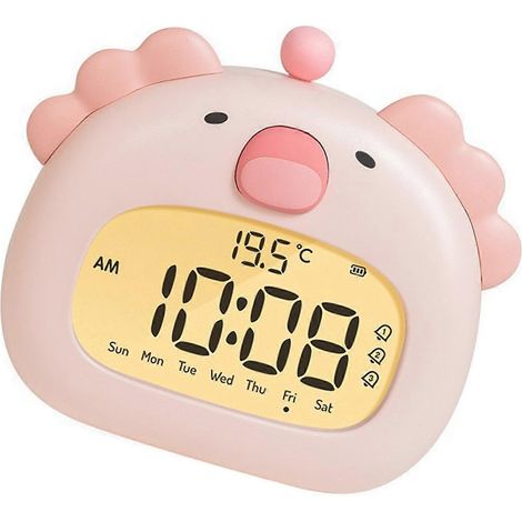 Réveil rechargeable USB pour enfants, jolis motifs d'animaux de dessin animé, 3 alarmes, 5 mélodies, outil de gestion du temps, motif de dinosaure hexagonal multicolore. (1/5)