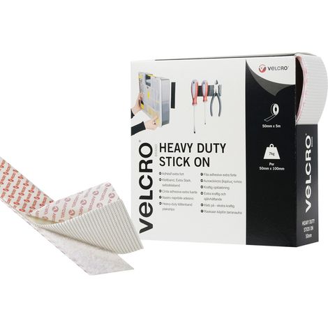 VELCRO Heavy-Duty Stick-On Hook & Loop Tape 50mm x 5m White