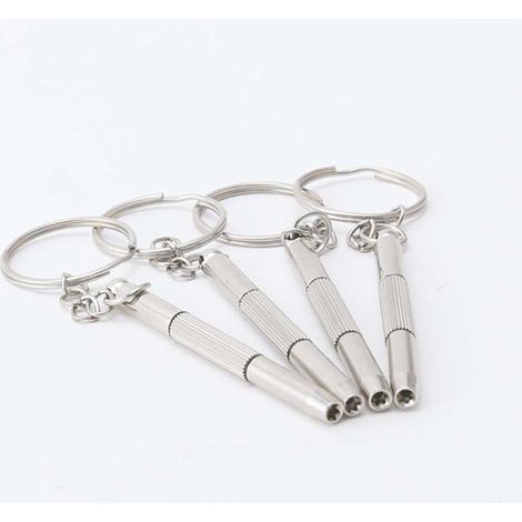 4Pièces Tournevis de Lunettes Porte-Clés Clé de Tournevis Portable Tournevis à Lunettes 3 en 1 Kit de Réparation de Lunettes Petites en Acier Inoxydable Mini Outils à Main de Porte-Clés (1/5)