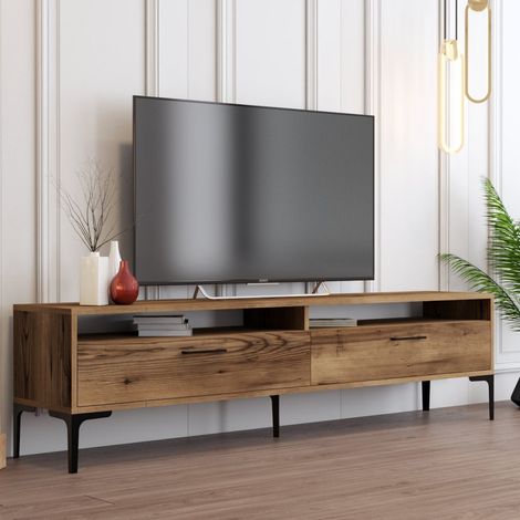 Mobile Porta tv Cantoira, 2 Ripiani, 2 Ante, 4 Vani, 180x47x35h cm Marrone Rovere (1/5)