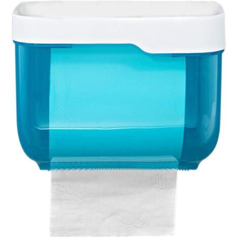 Porte Papier Toilette Auto-adhésif, derouleur papier toilette mural étanche, distributeur papier toilette sans Perçage (Bleu)- (1/5)