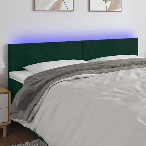 Tête de lit LED 160 x 5 x 78/88 cm vert foncé en velours, hauteur réglable - PANGIVO (1/5)