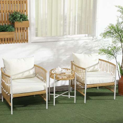 Set da bistrot composto da 3 pezzi, set di mobili da giardino, gruppo di sedute da giardino, rattan PE, 72 cm x 66 cm x 64 cm, giallo+crema (1/5)
