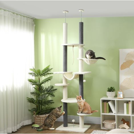 Árbol para gatos de techo 225-255 cm con hamacas, cestas, rascadores y juguetes, blanco HAVRYA (1/4)