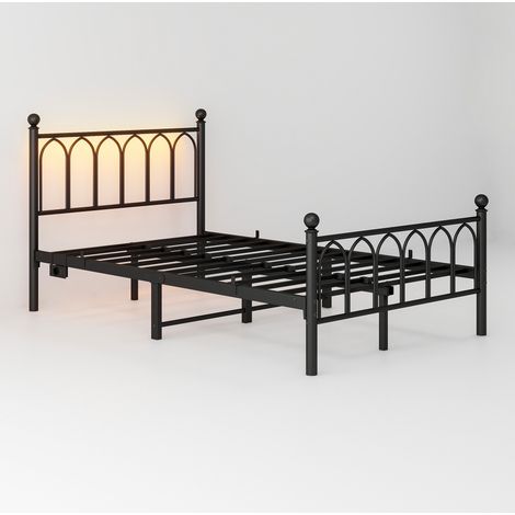Struttura letto in metallo 120x200 cm nera con testiera e pediera, USB, LED (1/5)
