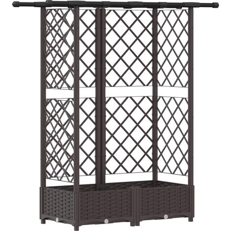 Fioriera da giardino Letto Rialzato con Griglia e Tetto Marrone 124 x 40 x 121 cm PP (1/5)
