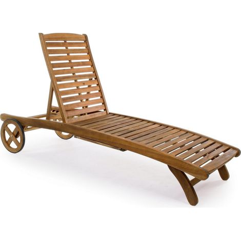 Lettino Prendisole in Legno di Acacia con Ruote Reclinabile Naturale (1/5)