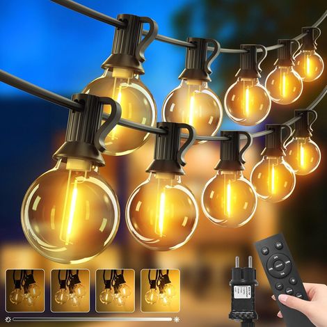 10M Guirlande Guinguette Exterieur Avec Télécommande, Dimmable G40 LED Guirlande Lumineuse Exterieure, Etanche Ampoule Lumiere Electrique pour Jardin Terrasse Balcon Pergola Fête, Blanc Chaud (1/5)