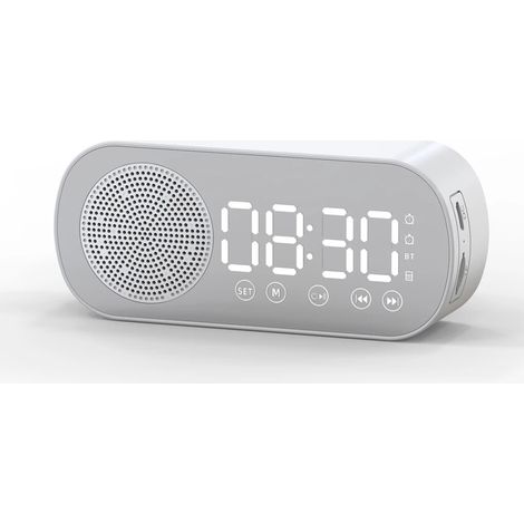 Réveil numérique LED, Surface miroir, bouton, fonctionnement, Bluetooth, haut-parleur 5.0 sans fil, lecteur MP3, horloge de chevet (1/5)