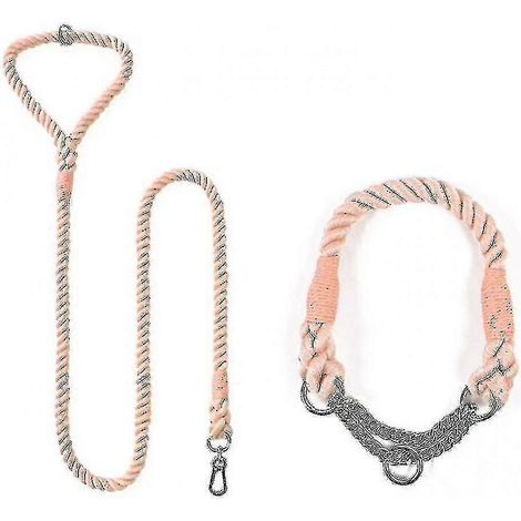 Ensemble laisse et collier pour chien, accessoires pour animaux de compagnie, tricot arc-en-ciel (rose) (1/2)