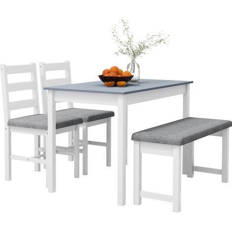 4-teiliges Essgruppen-Set mit Tisch, Bank und 2 gepolsterten Stühlen aus Kiefernholz (1/5)