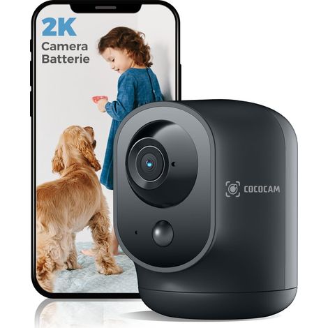 COCOCAM Caméra Surveillance Intérieure WiFi 2K sans Fil Batterie, Babyphone Bébé avec Pan/Tilt, Détection Humaine IA PIR, Animaux Maison (1/5)