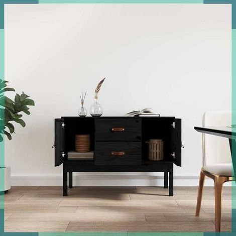 Buffet - 823528 - Noir - Bois massif de pin - 110 x 40 x 78 cm (1/5)
