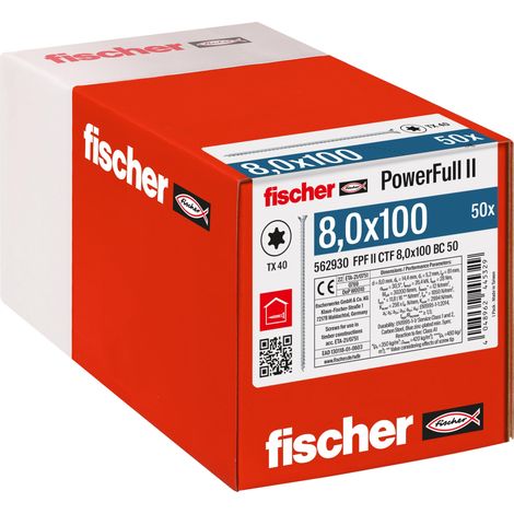 Vis fischer powerfull ii 8.0x100 galvanisée tête fraisée torx