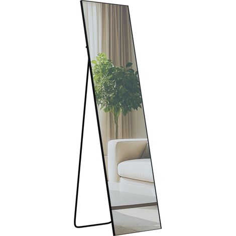 Specchio a figura intera da terra e da parete con cornice in metallo nero opaco design elegante 140x40 cm 100008383