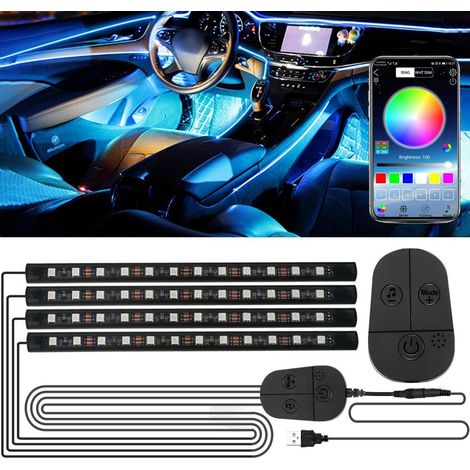 Éclairage LED de Voiture Intérieur, Bandes LED RVB, 48 LED Lampe Voiture Intérieur, Améliorer APP et Contrôleur Éclairage d'ambiance de Voiture, Étanche Multicolore Sync Musicale, Adhésif Fort, 5V USB (1/5)