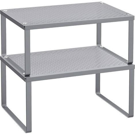 Étagère à épices Lot de 2 Métal argenté Empilable et extensible Rangement pour cuisine et garde-manger (1/5)