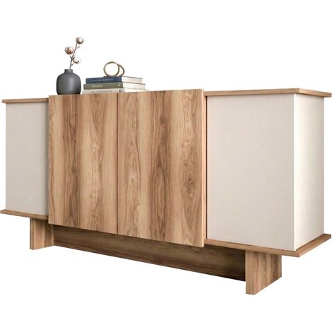 Credenza Coste, Madia 3 Ripiani, 6 Vani, 4 Ante, 180x40x81h cm Marrone Rovere