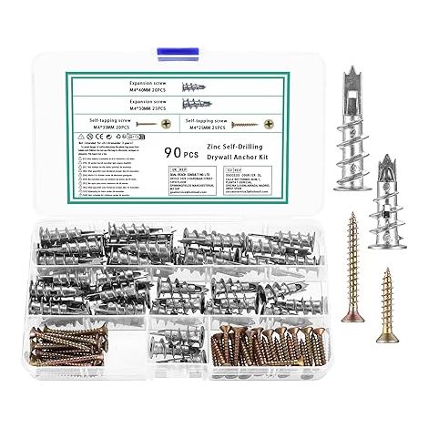 90 Pièces M4 Chevilles pour Plaques de Plâtre avec Vis Autoforeuse, Autoperceuses en Métal, Fixations Métalliques pour Cavités Béton Briques (1/5)